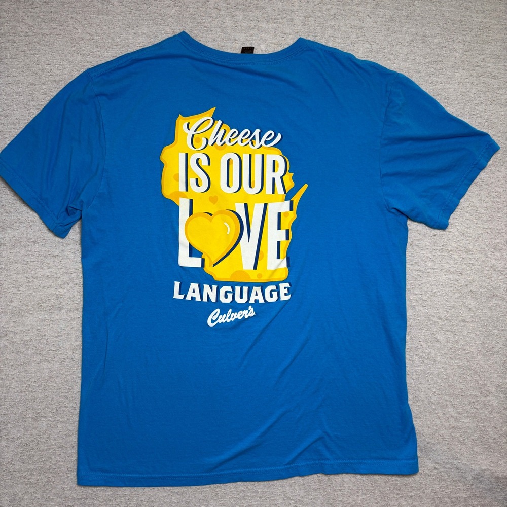 Gildan Mens T-Shirt Large Blue Culvers Curd Nerd Wisconsin Cheese Graphic Tee